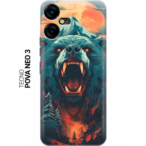 фото Силиконовый чехол на tecno pova neo 3 / техно пова нео 3 с рисунком "гризли при красной луне" slvgo