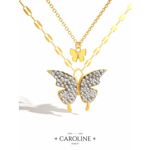 фото Колье caroline jewelry, искусственный камень, длина 42 см., золотой