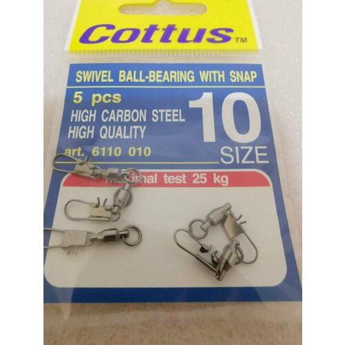 фото Карабин с подшипником и застежкой cottus swivel ball-bearing with snap #10 (5шт)