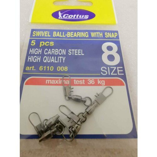 фото Карабин с подшипником и застежкой cottus swivel ball-bearing with snap #8 (5шт)