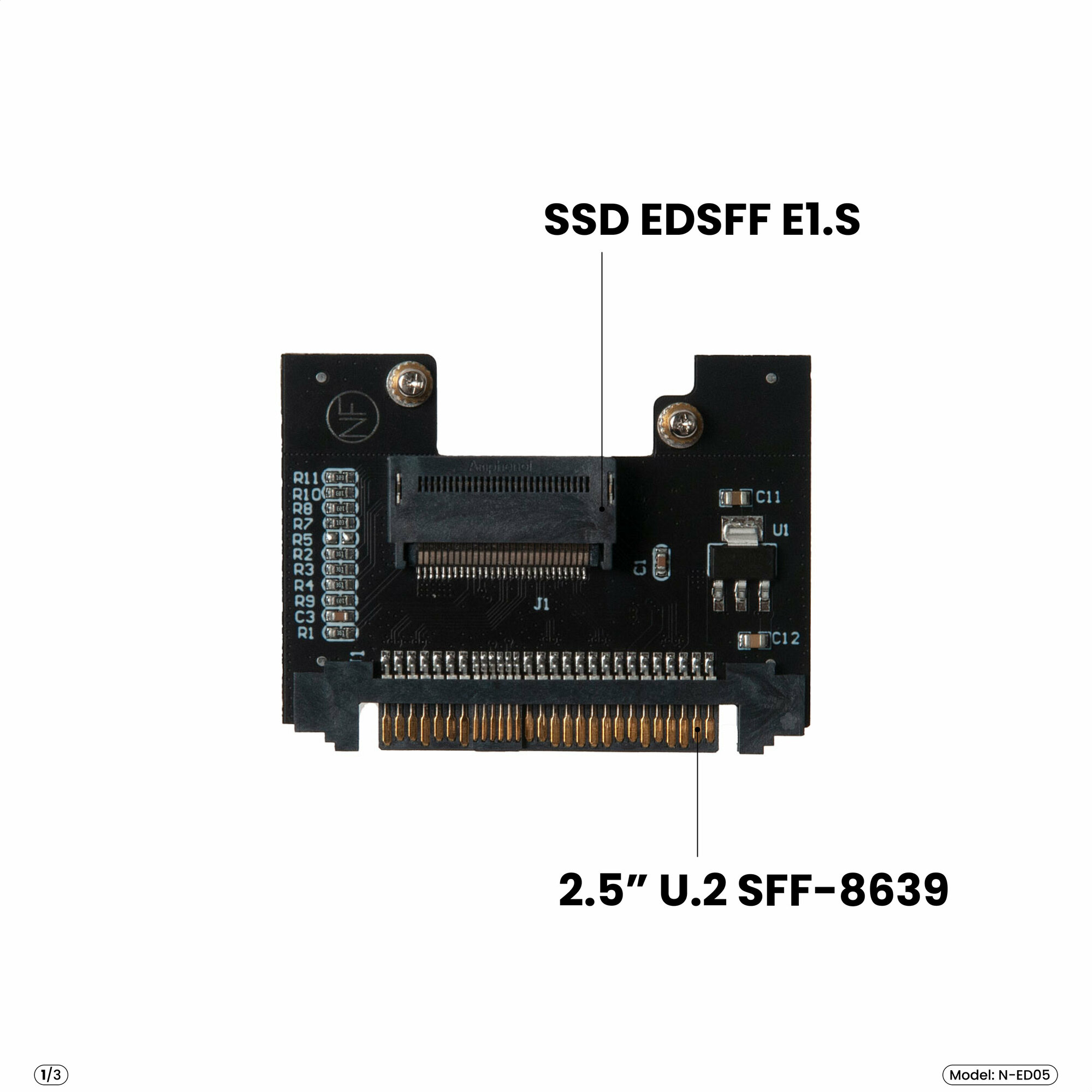 Адаптер-переходник для установки SSD EDSFF E1. S в разъем 2.5" U.2 SFF-8639 черный NFHK N-ED05