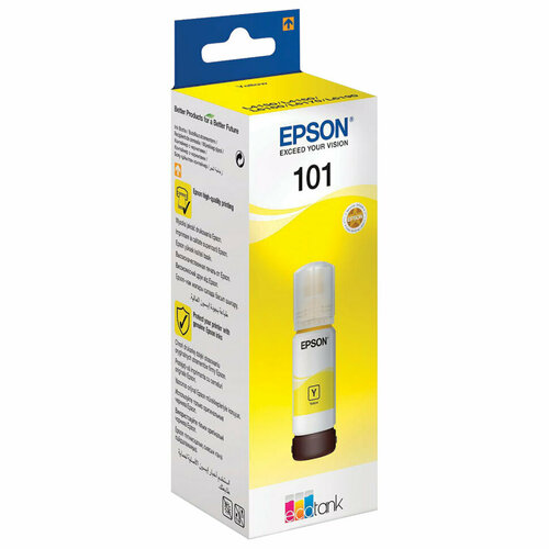 Чернила EPSON 101 (T03V44) для СНПЧ L4150/ L4160/ L6160/ L6170/ L6190, желтые, оригинальные, C13T03V44A, 363026 чернила inko 101 для принтеров epson l4160 l4150 l4167 l6160 l6170 l6190