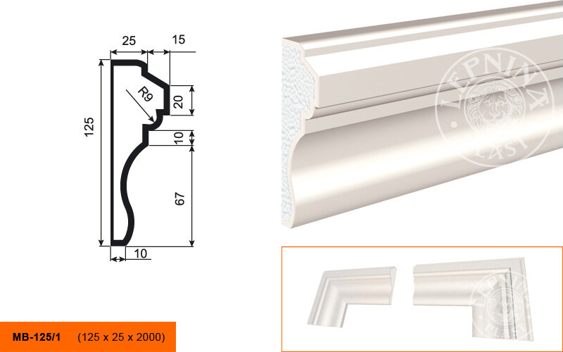 Фасадный Молдинг Lepninaplast МВ-125/1 В125хШ25хД2000 мм / Лепнинапласт.