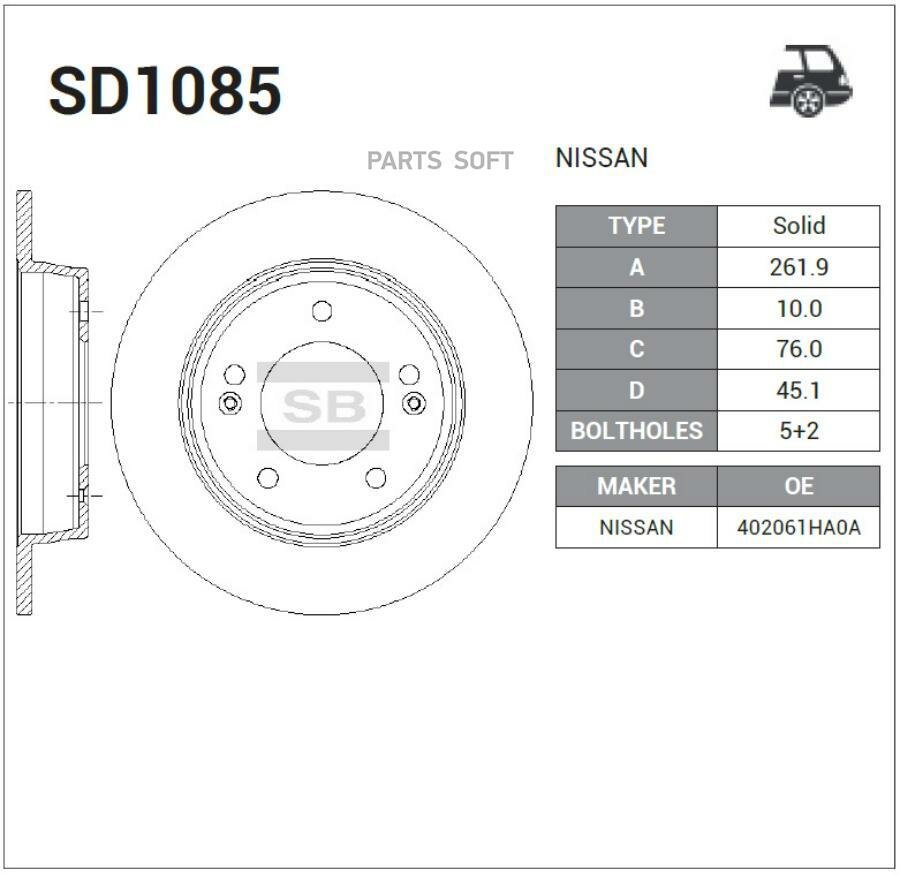 SANGSIN BRAKE SD1085 Торм. диск зад.