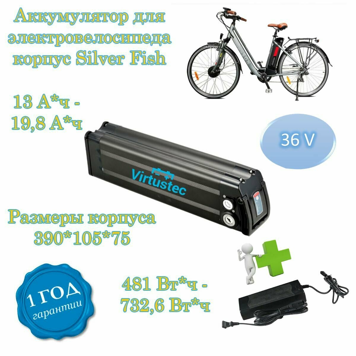 Аккумулятор для электровелосипеда 36В 15,6 А*ч в корпусе на раму