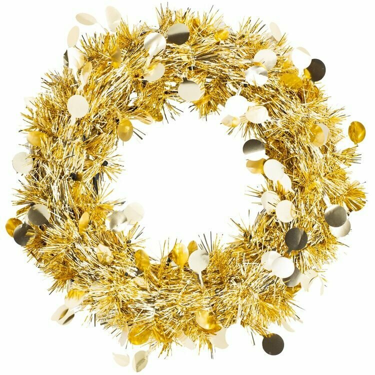 Венок мишура подвесной золотой 30см