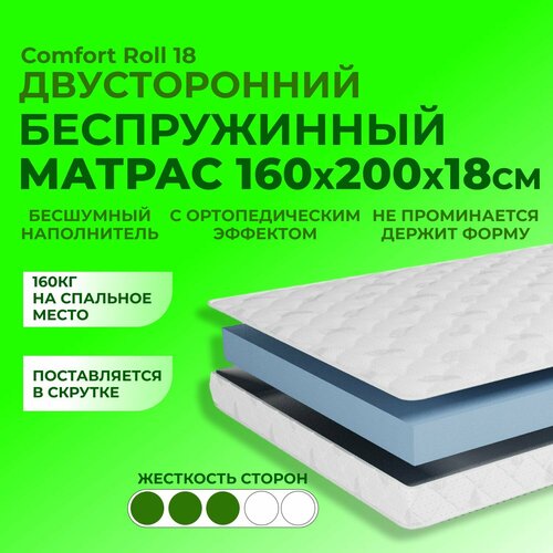 фото Беспружинный матрас 160х200 18 см, двусторонний с ортопедическим эффектом beddo comfort roll 18