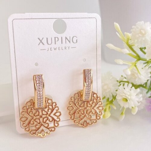 фото Серьги с подвесками xuping jewelry, фианит, размер/диаметр 26 мм., золотой