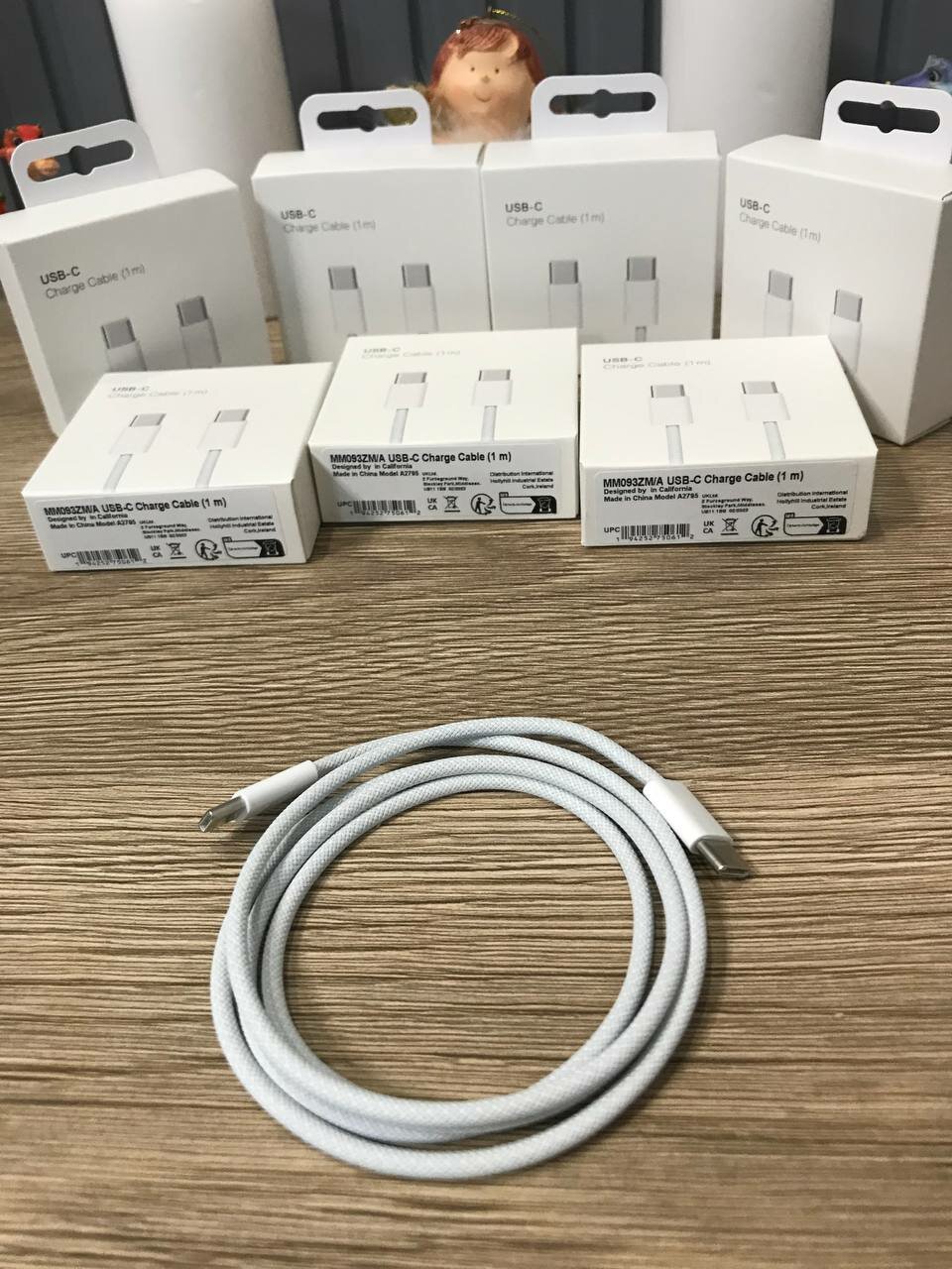 Плетеный кабель Type-C для iPhone 15 Pro Max, Pro, Plus, 1 метр, белый — фото 1