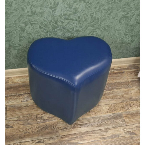 Пуфик для прихожей спальни, сердце, кожзам, синий, 46х37х40 см