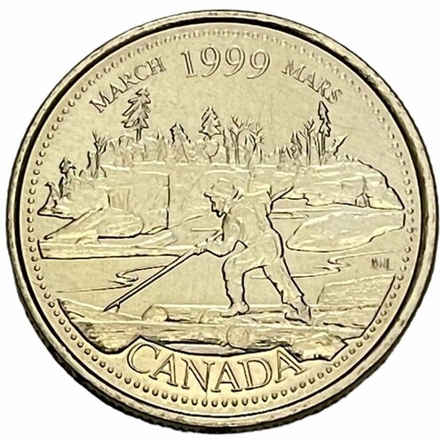 1999 монета эстония 1999 год 20 центов сталь xf Канада 25 центов 1999 г. (Миллениум - Март, сплав на плоту)