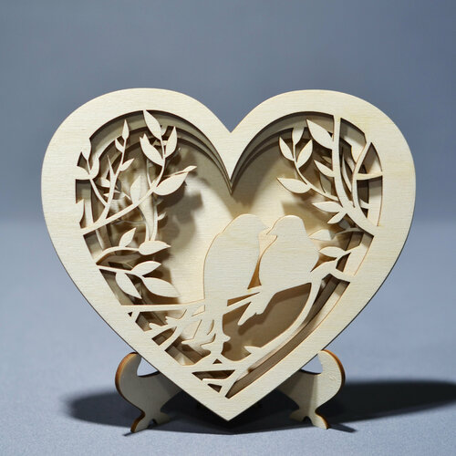 Валентинка Влюбленные птицы - многослойная 3D раскраска, декоративное панно в виде сердца раскраски хоббитека влюбленные сердца