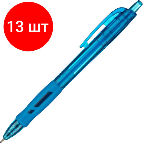 Комплект 13 штук, Ручка шариковая автомат. Deli Arris диамет шар 0.7мм резин манж синяя