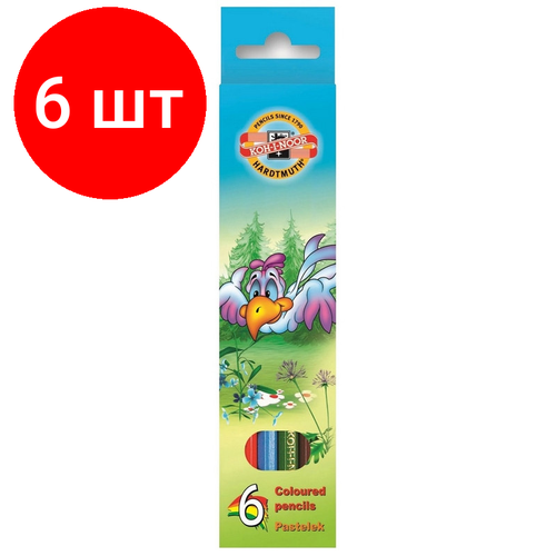 Комплект 6 наб, Карандаши цветные KOH-I-NOOR птицы 6 цв. шестигр, 3551/6 2 KS цветные карандаши koh i noor волшебный лес 6 штук