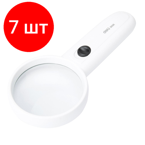 Лупа Deli E9098 d60мм x3.5 LED подсветка белый пластик блистер