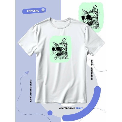 фото Футболка крутой черно-белый кот в солнцезащитных очках, размер 4xl, белый smail-p