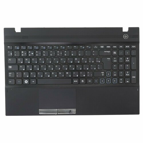 Клавиатура для ноутбука Samsung NP300V5A, NP305V5A черная с черным топкейсом клавиатура для ноутбука lenovo 5cb0z27687 черная с черным топкейсом