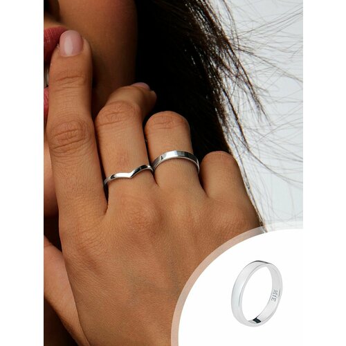 фото Кольцо на два пальца miestilo кольцо серебряное женское классическое ювелирное, серебро, 925 проба, родирование, размер 15, серебряный, серый