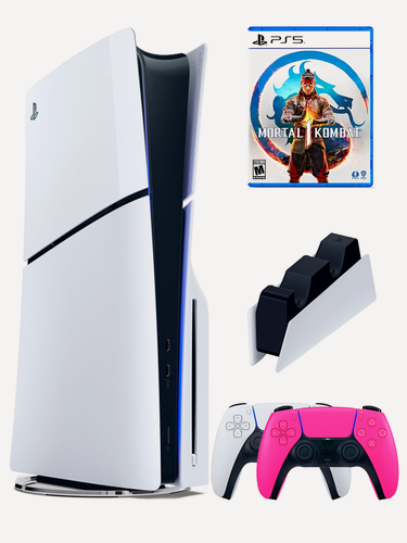 Изображение товара PS5 (ПС5) Игровая приставка Sony PlayStation 5 Slim disc + 2-й геймпад(розовый) + зарядное + игра Mortal Kombat
