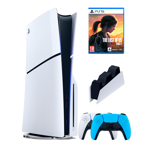 PS5 (ПС5) Игровая приставка Sony PlayStation 5 Slim disc + 2-й геймпад(голубой) + зарядное + игра The Last Of Us Part 1