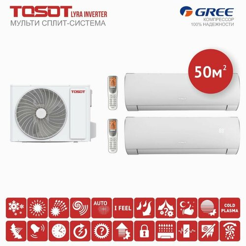 Мульти сплит система инвертор на 2 комнаты Tosot LYRA INVERTER T18H-FMA/O + T09H-SLyRA/I*2шт.