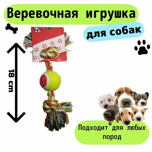 Веревочная игрушка для собак 2 узла с теннисным мячом