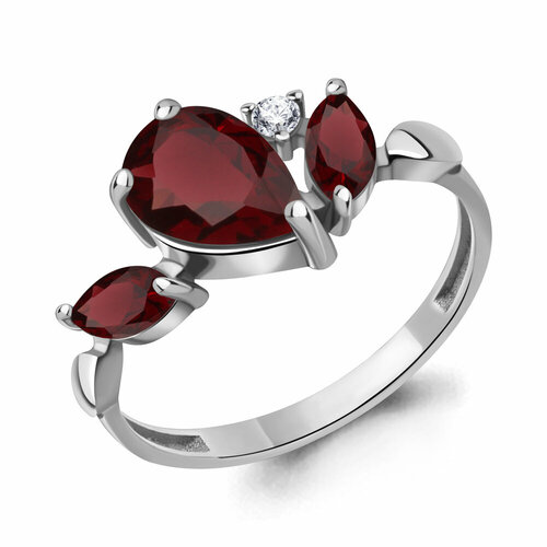 фото Кольцо diamant online, серебро, 925 проба, гранат, фианит, размер 17.5, красный
