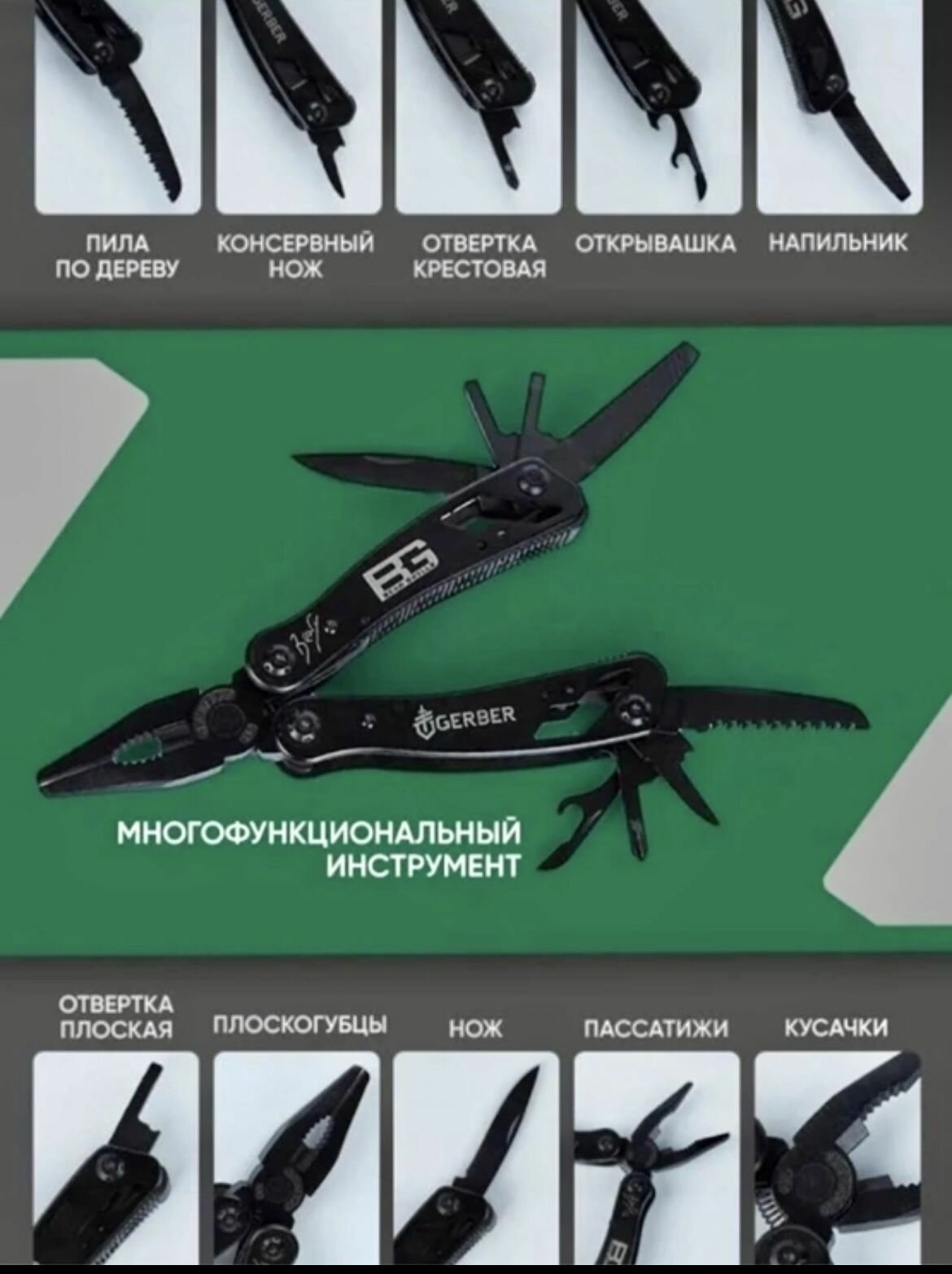 фото Мультитул пассатижи 23 в 1 с набором бит Gerber Black Bear Grylls в чехле