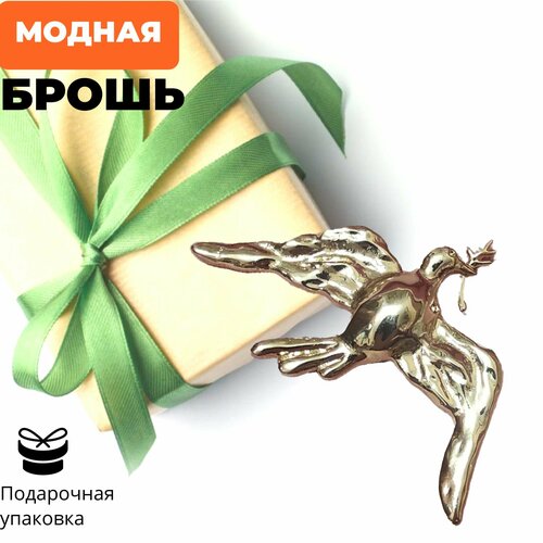 Брошь, коралловый, бежевый