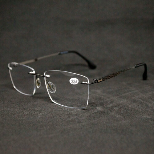 Готовые очки для чтения без ободка с диоптриями (+4.00) оправа безободковая, цвет серый, РЦ 62-64