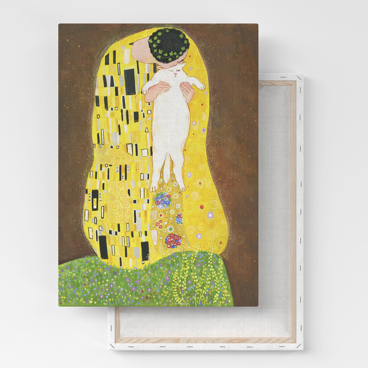 Картина на холсте, репродукция / Gustav Klimt / Густав Климт - Поцелуй / Пародия / Размер 30 x 40 см