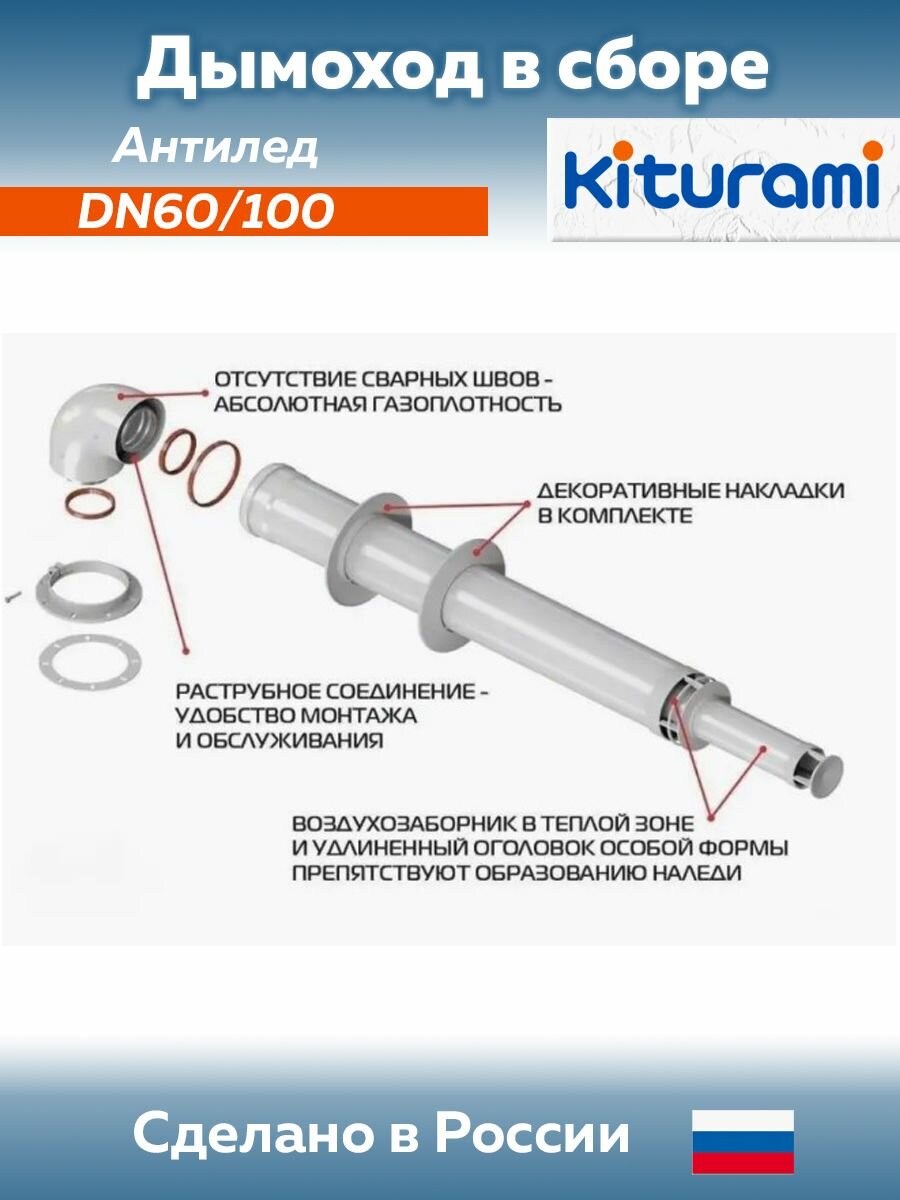 Дымоход в сборе Kiturami DN60/100 x L075м.