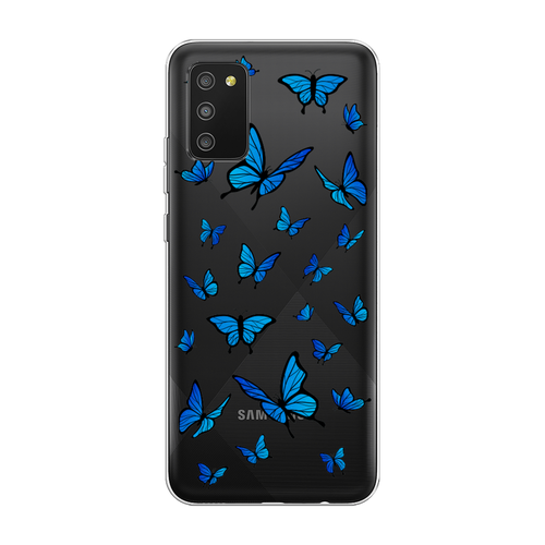 Силиконовый чехол на Samsung Galaxy A02s / Самсунг Галакси A02s Синие бабочки, прозрачный силиконовый чехол на samsung galaxy a02s самсунг галакси a02s парочка бобров