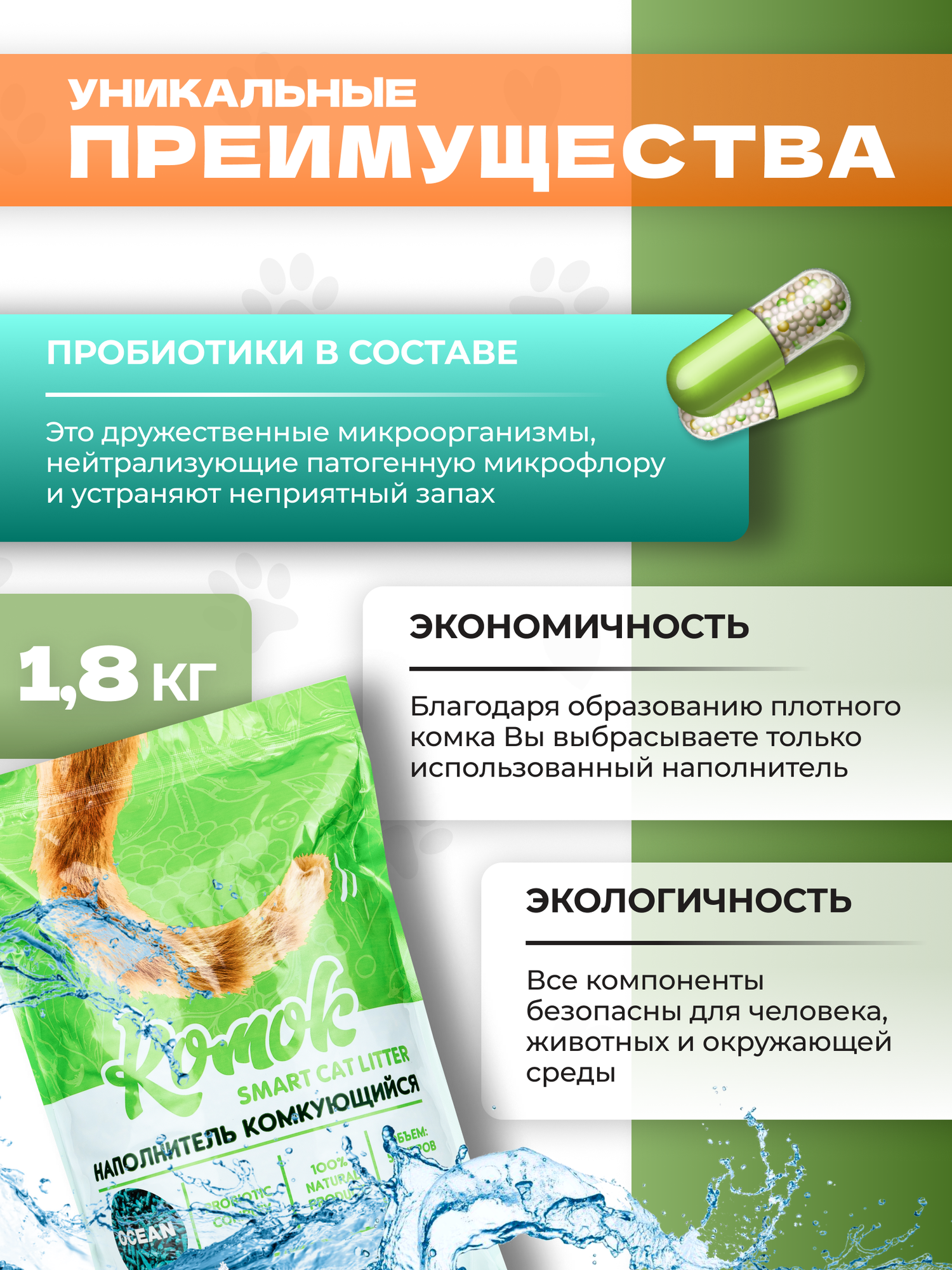 Наполнитель комкующийся 5 л (1.8 кг) комок Smart TOFU, Океан - фотография № 2