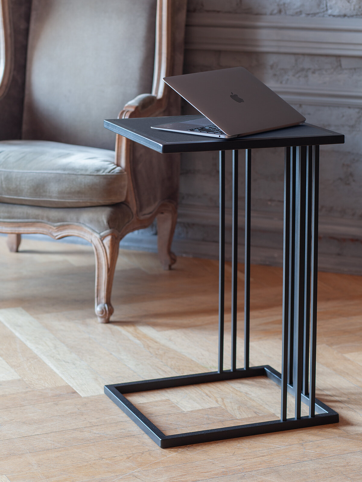 фото Cтолик приставной SOHO, черный, столешница керамика Antracite, 365х430х670