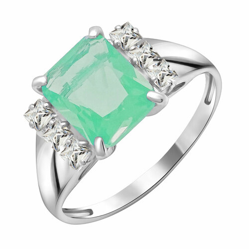 Кольцо Яхонт, серебро, 925 проба, кристалл, фианит, размер 16, бесцветный, зеленый кольцо яхонт серебро 925 проба кристалл размер 18 5 красный бесцветный