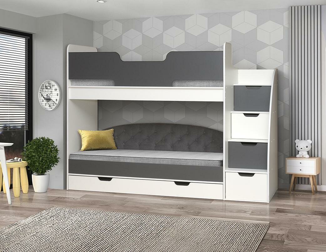 фото Двухъярусная кровать Юниор 13 Белый/Графит