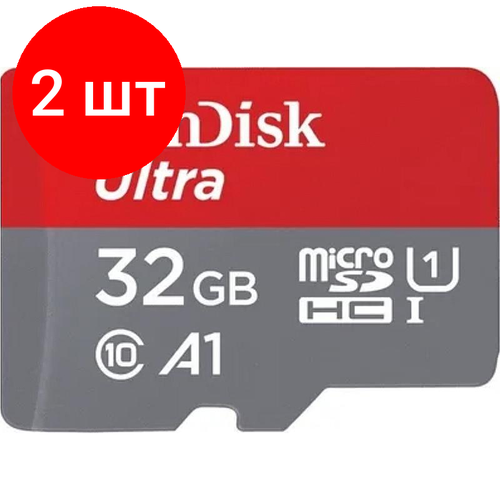 Комплект 2 штук, Карта памяти SanDisk 32Gb microSDHC Ultra UHS-I 100MB/s(SDSQUNR-032G-GN3MN) карта памяти sandisk ultra microsdhc 32gb 100mb s class 10 uhs i sdsqunr 032g gn3mn