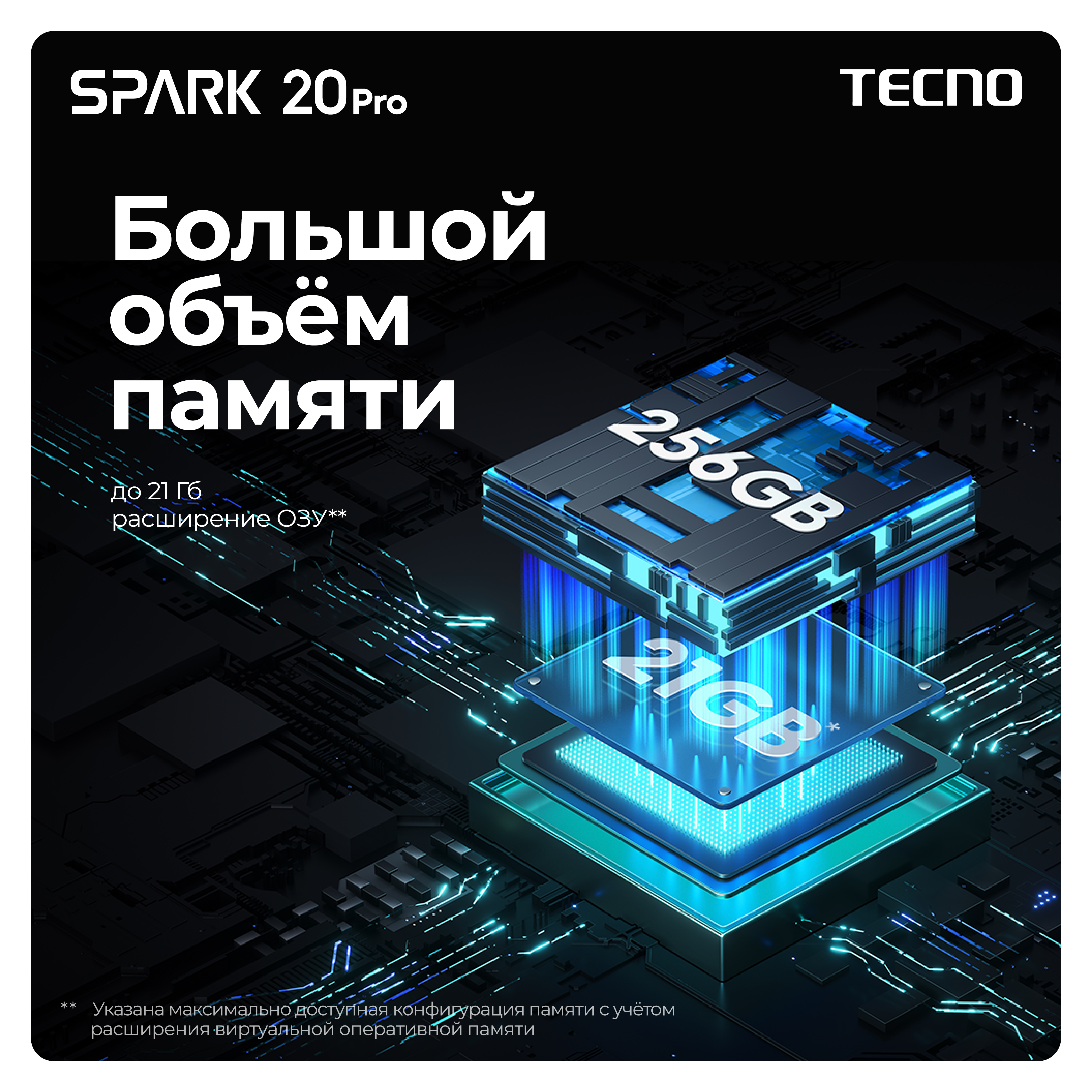 Смартфон TECNO Spark 20 Pro 12/256 ГБ, Dual nano SIM, Moonlit Black