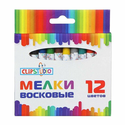 Мелки восковые 12 цветов ClipStudio 78см на органической основе в картонной коробке с подвесом 234₽