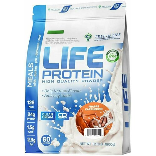 life protein 450 gr 15 порции й фраппе каппучино LIFE Protein 1800 gr, 60 порции(й), фраппе каппучино