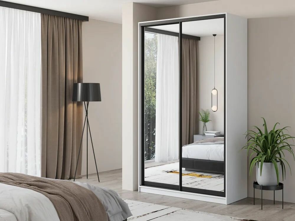 фото Шкаф-купе Лофт/Классика белый/зеркальный ЛДСП, С полками, штангой, для дома, дачи, спальни, гостиной, прихожей, 1200х2400х600, мебельный РАЙ