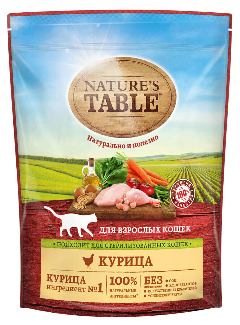 Сухой корм для кошек Nature's Table с курицей, 650 г, 2 упаковки