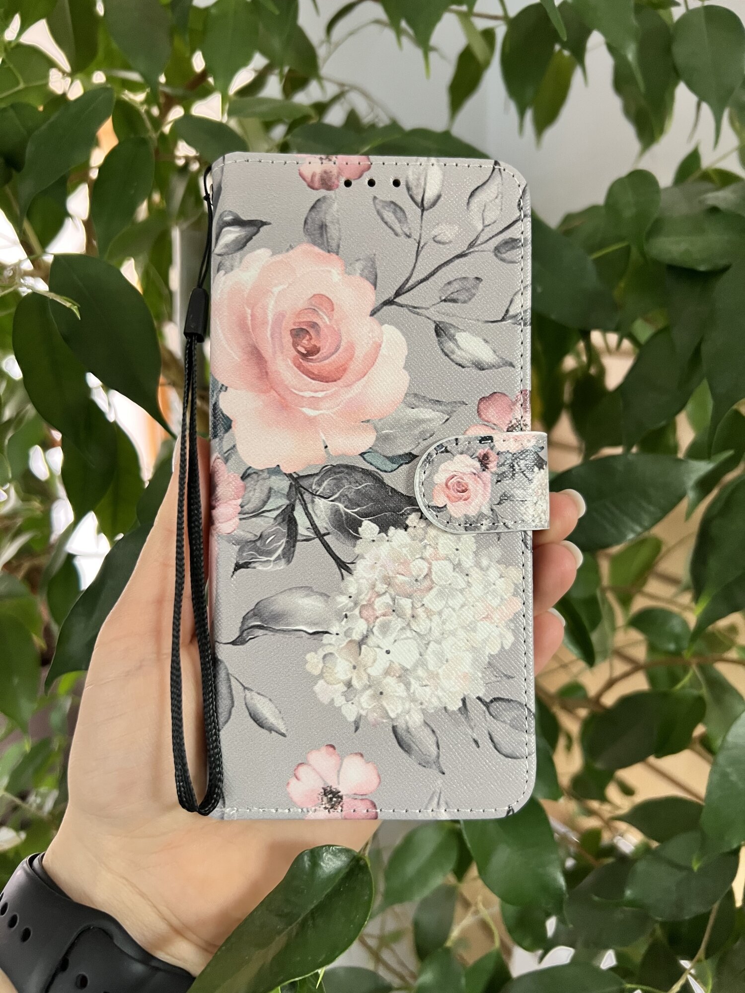Чехол книжка wallet case на Infinix Note 30i / Инфиникс Ноте 30i с рисунком (Розы на сером) — фото 1