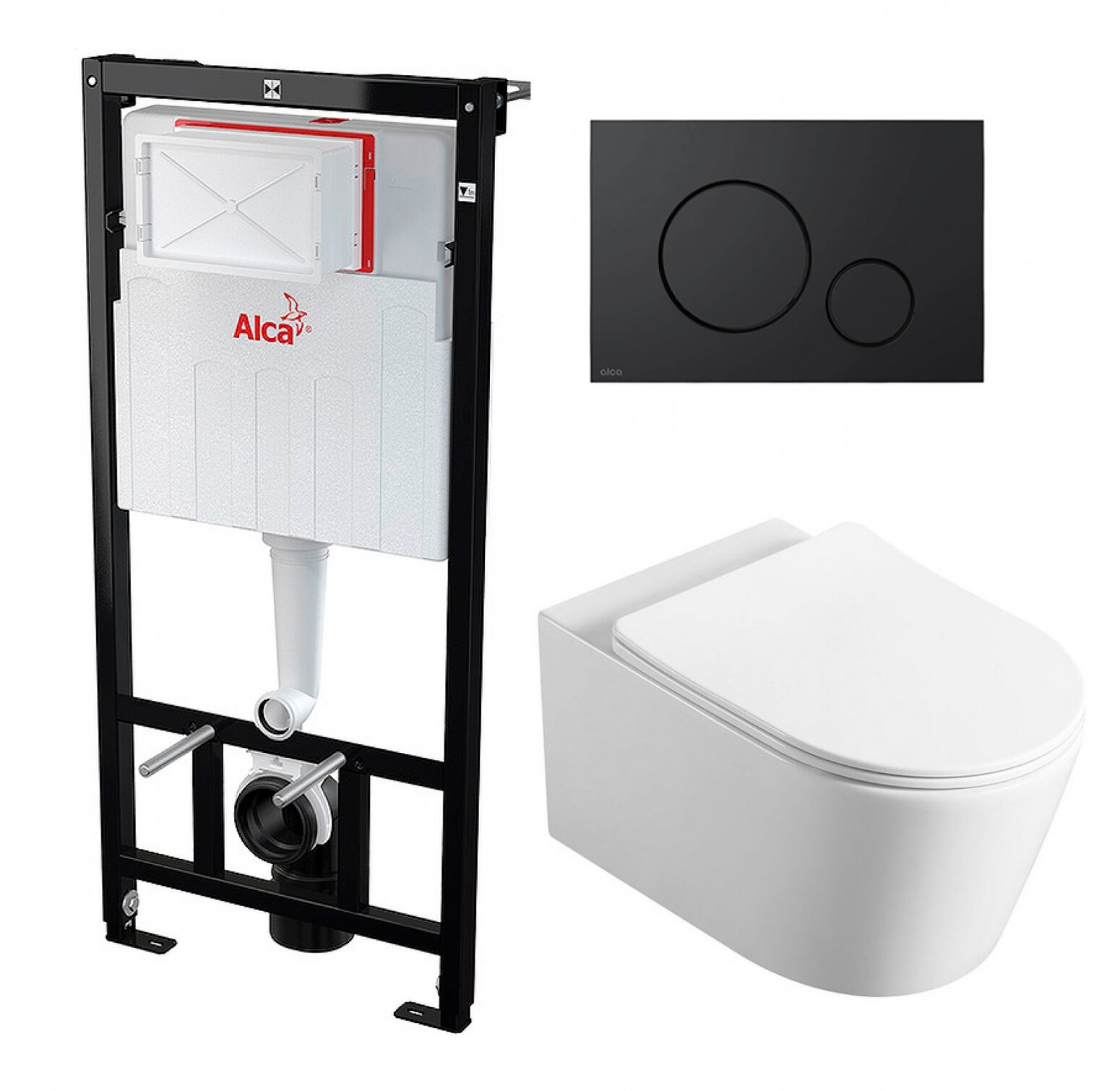 фото Комплект 3 в 1 инсталляция AlcaPlast AM101/1120-4:1 RU M678-0001 + Унитаз Vincea Cute VT1-24 + кнопка черная