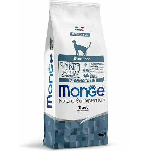 Monge Cat Monoprotein Sterilised сухой корм для взрослых стерилизованных кошек с форелью - 10 кг