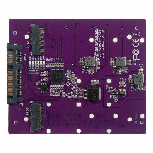 Адаптер-переходник (плата расширения) SSD M.2 SATA (x5) > HOST SATA, фиолетовый, N-575N разветвитель m 2 key m на sata 3 0 райзер карта карта расширения 5 портов sata адаптер m 2