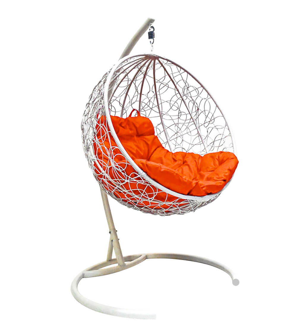 Подвесное кресло "Круг" Белое с оранжевой подушкой M-Group