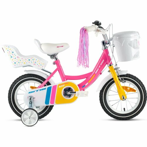 Велосипед Sitis Marie 12" (2024) детский для девочек, стальная рама с барабанным тормозом, 1 скорость, для роста 130-145 см, цвет Pink
