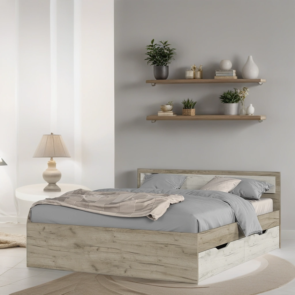 Кровать 160х200 гармония КР 604 с ящиками (1,652х0,78х2,032) Дуб крафт серый/белый